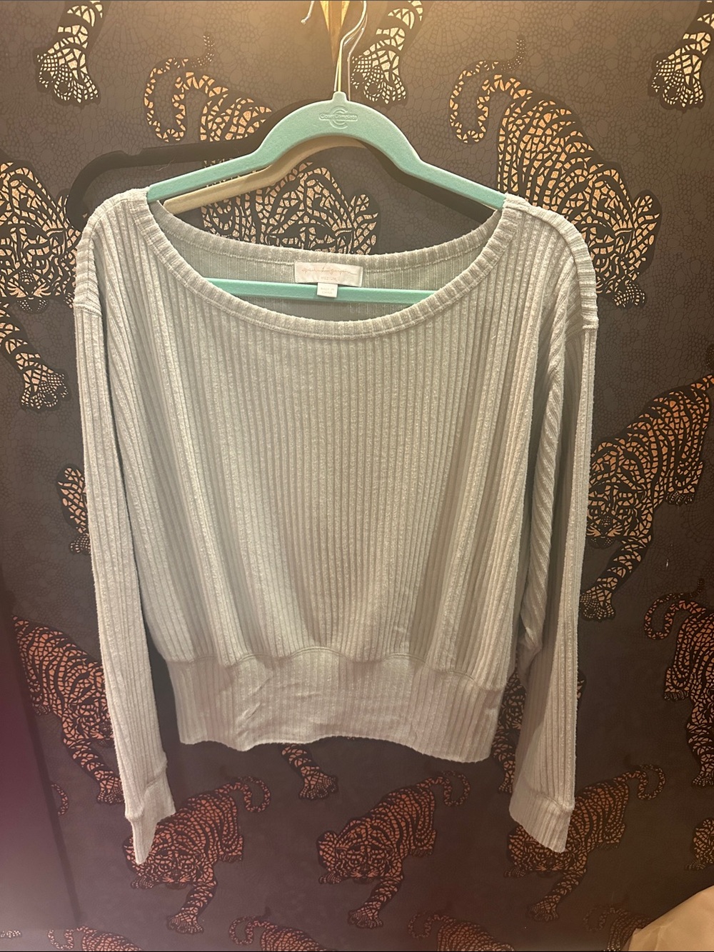 Ribbed Boatneck Lightweight Sweater Top - Light Green